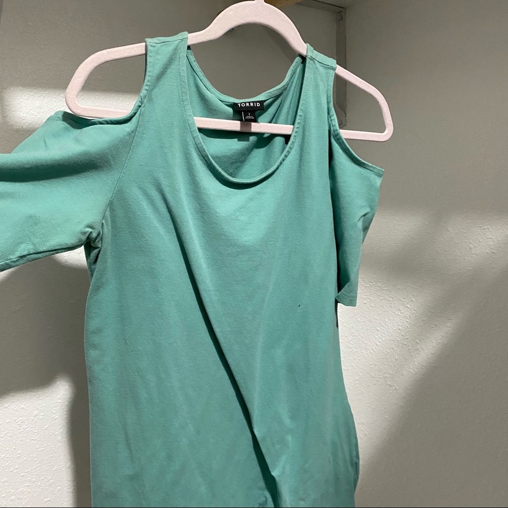 Mint green cold shoulder blouse